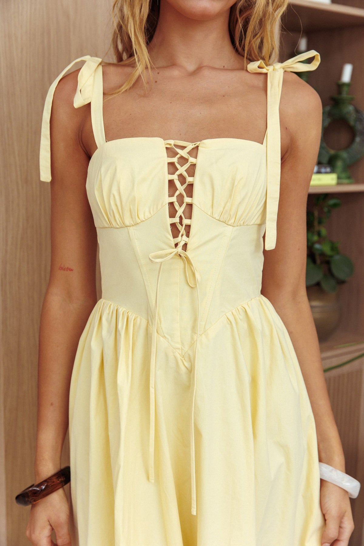 Kiahna Lace-Up Bodice Maxi Dress Butter
