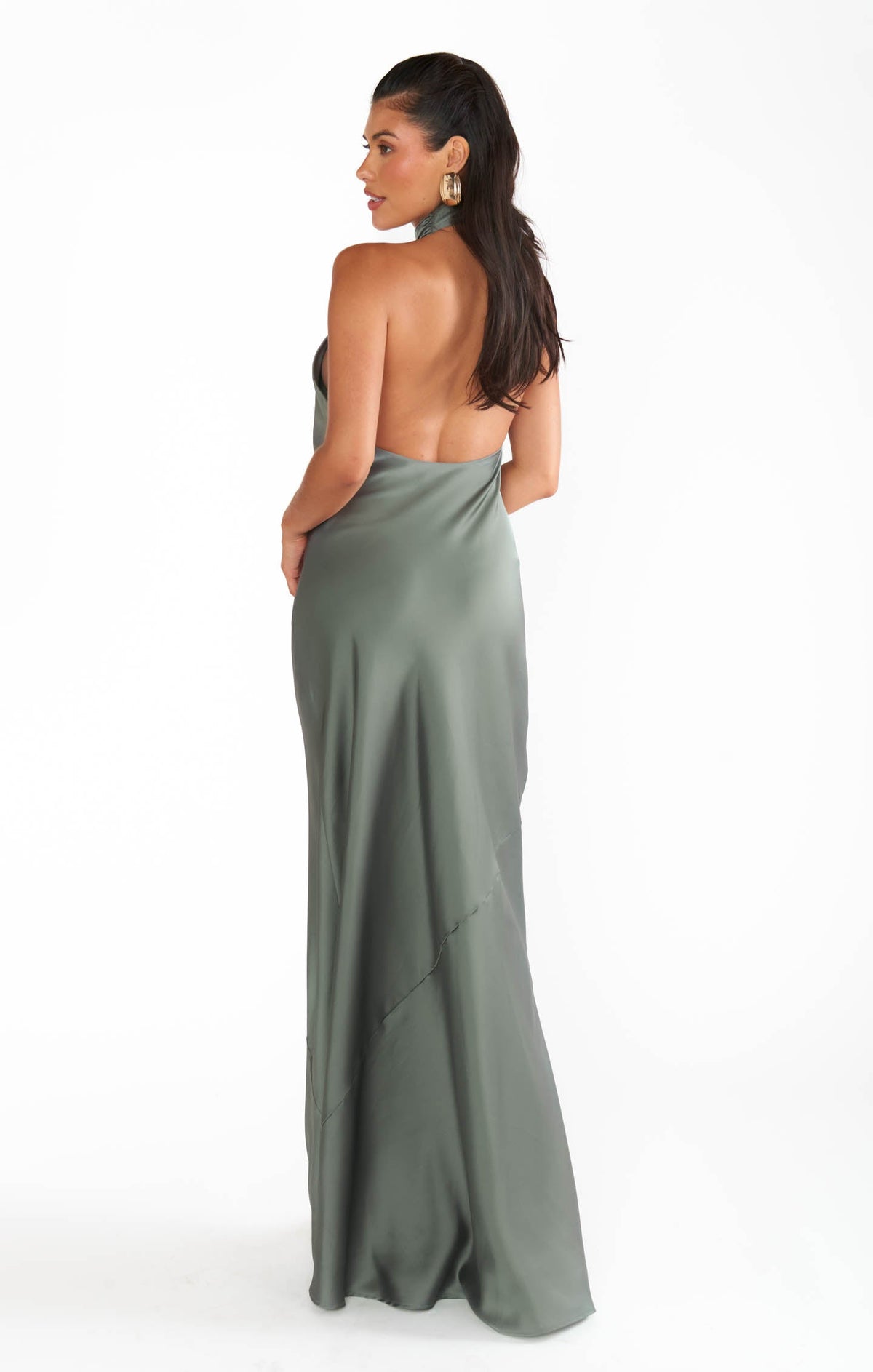 Jasmine Halter Maxi Dress ~ Deep Sage Luxe Satin