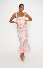 Pauline Peplum Dress ~ Powder Pink Blooms Taffeta