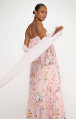 Tinsley Tube Dress ~ Powder Pink Blooms Taffeta