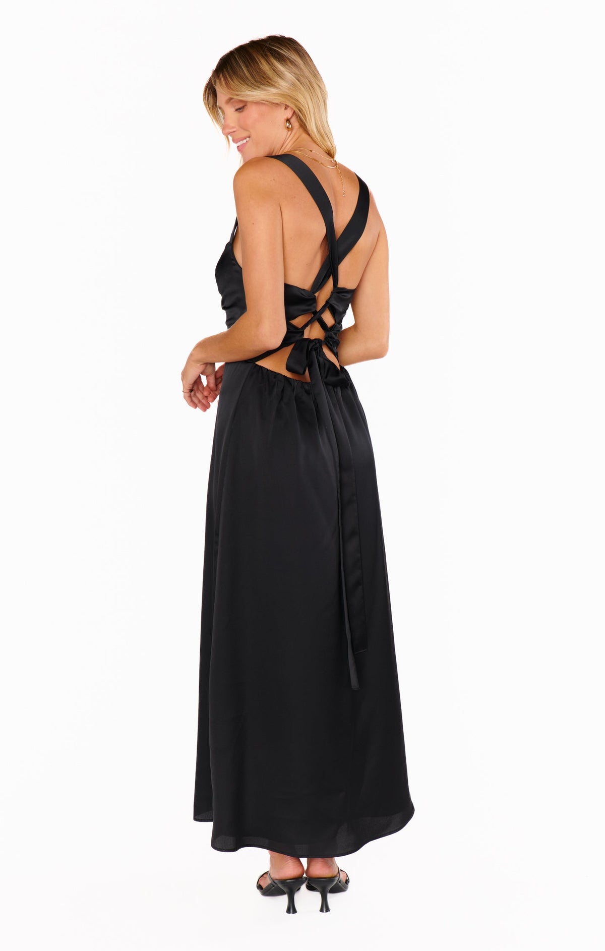 Mina Midi Dress ~ Black Luxe Satin