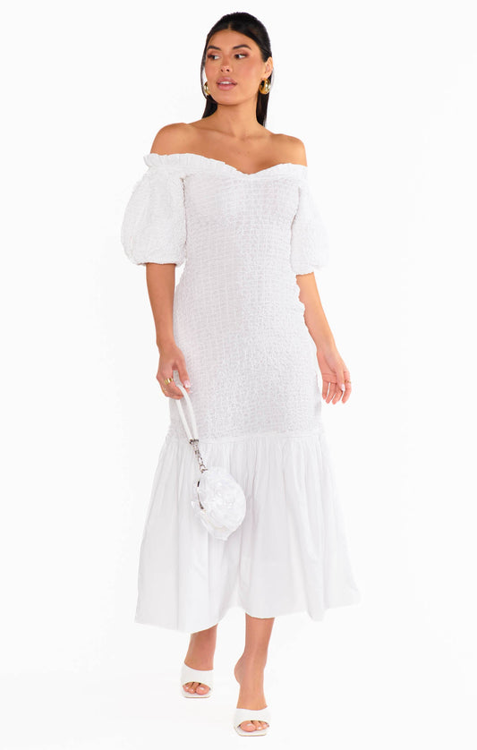 Rom Com Midi Dress ~ White Texture Stretch