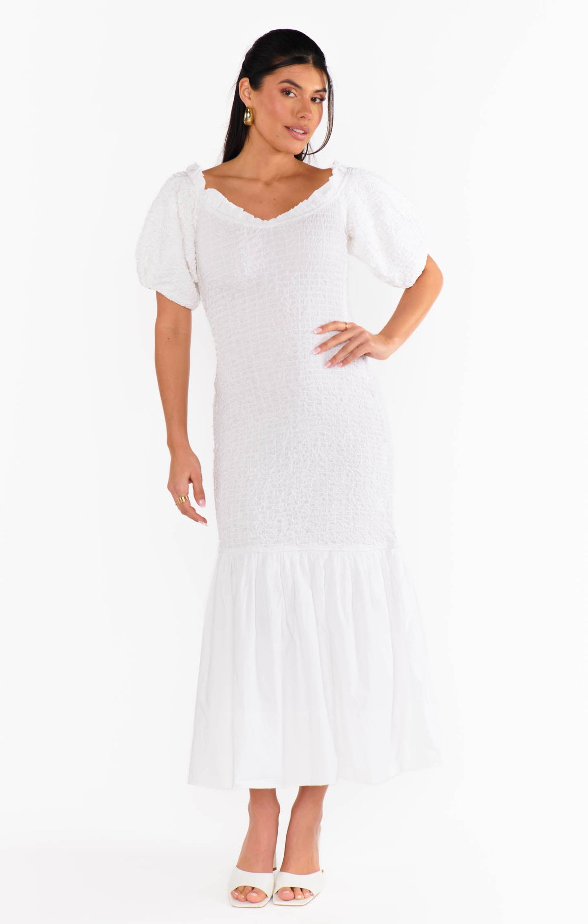 Rom Com Midi Dress ~ White Texture Stretch