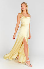 Clarissa Corset Dress ~ Pale Yellow Luxe Satin