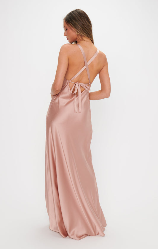 Anderson Maxi Dress ~ Rose Gold Luxe Satin