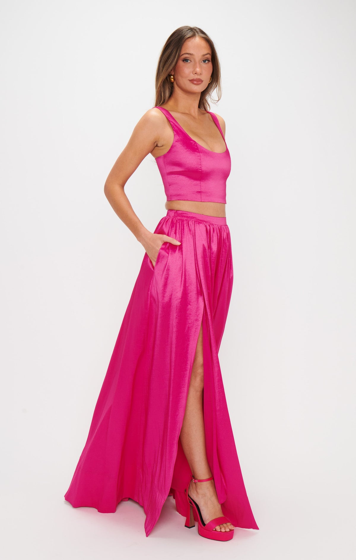 Vivianna Maxi Skirt ~ Dragonfruit Taffeta