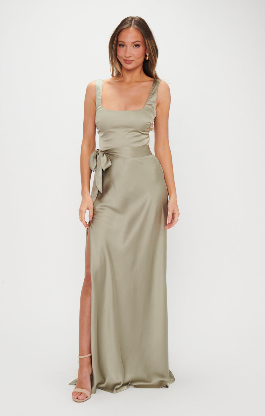 Lana Maxi Dress ~ Moss Green Luxe Satin