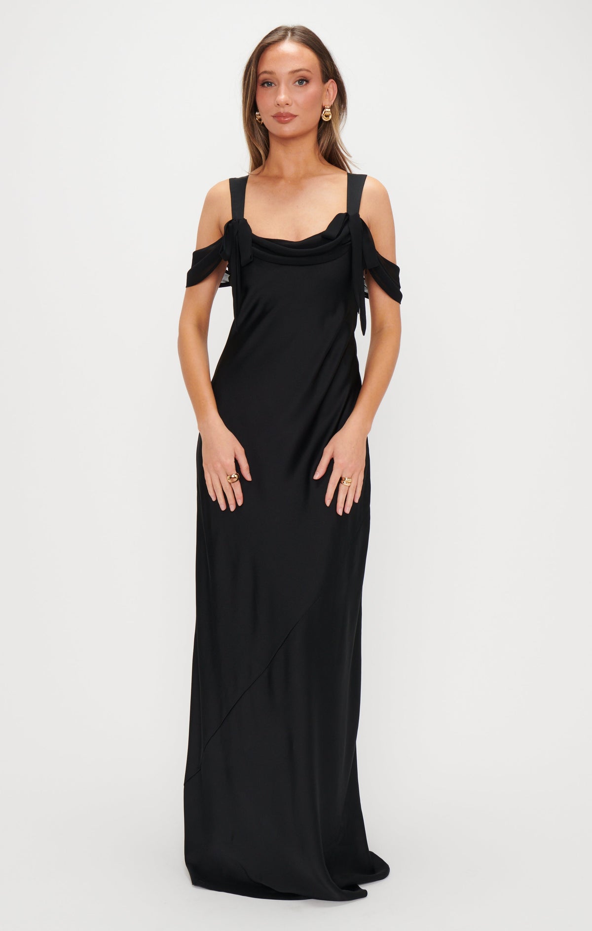 Bella Maxi Dress ~ Black Luxe Satin