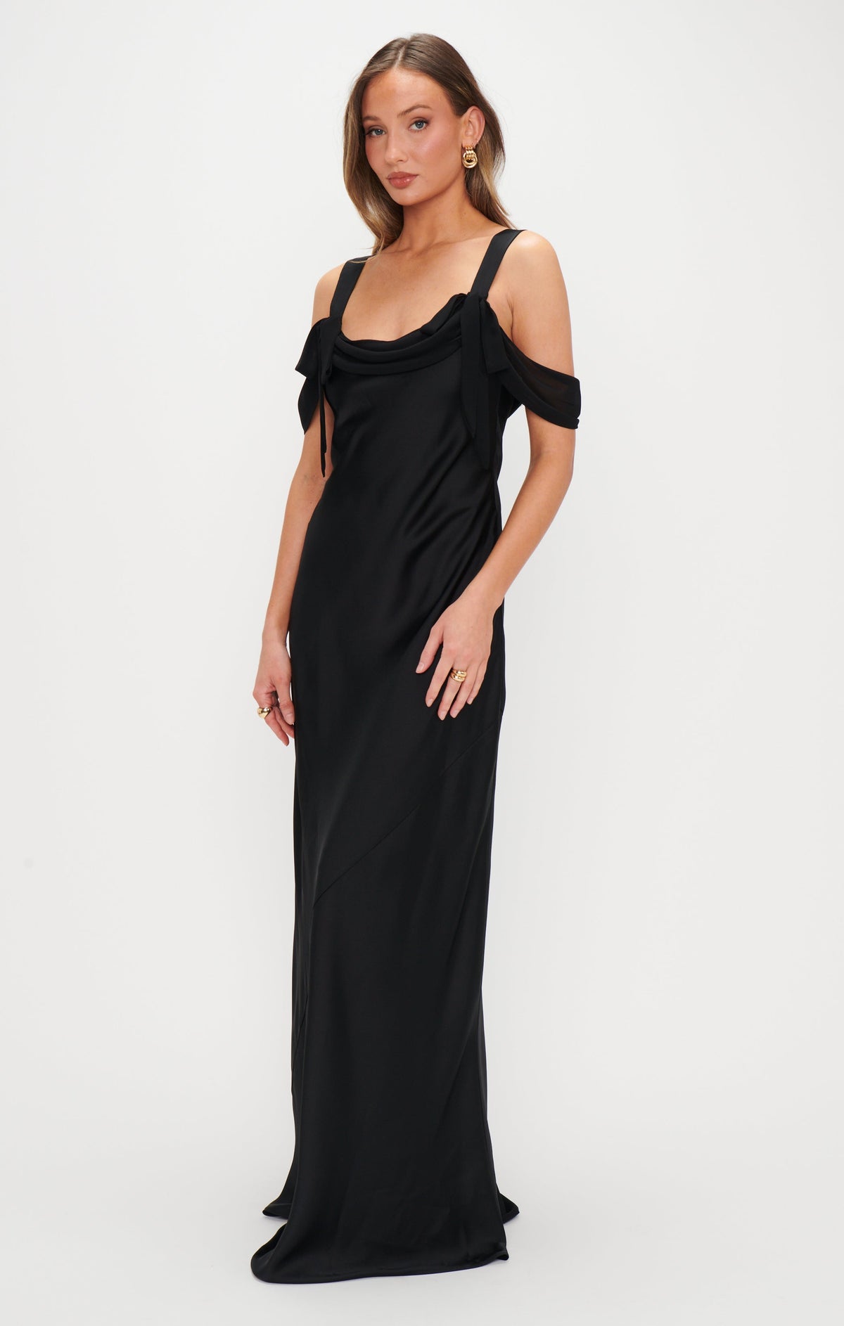 Bella Maxi Dress ~ Black Luxe Satin