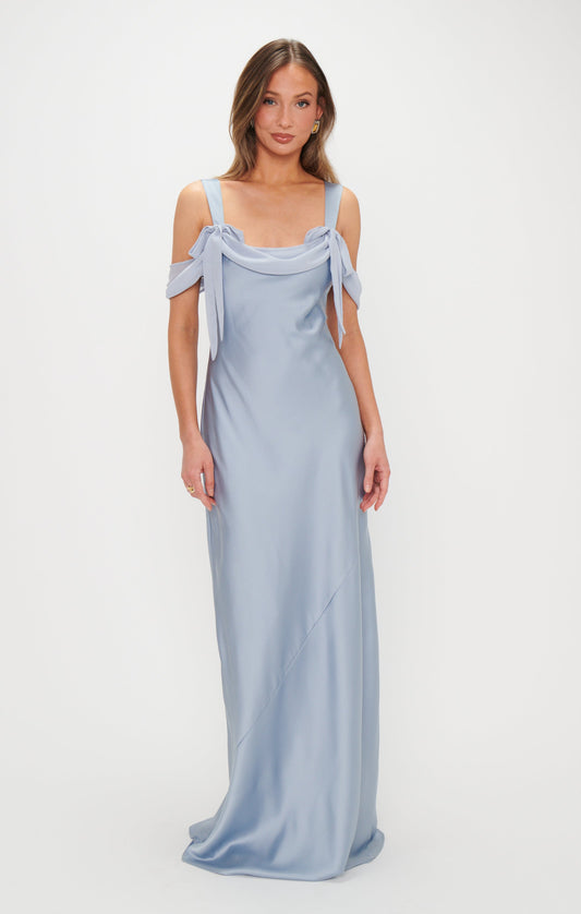 Bella Maxi Dress ~ Steel Blue Luxe Satin