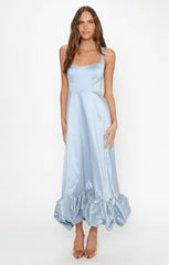 Rebecca Midi Dress ~ Steel Blue Taffeta