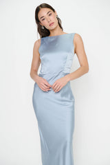 Candice Dress ~ Steel Blue Luxe Satin