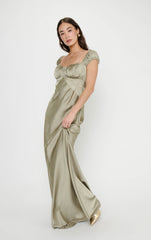Veronica Maxi Dress ~ Moss Green Luxe Satin