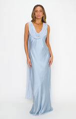 Maya Maxi Dress ~ Steel Blue Luxe Satin
