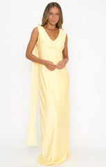 Maya Maxi Dress ~ Pale Yellow Luxe Satin
