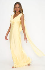Maya Maxi Dress ~ Pale Yellow Luxe Satin