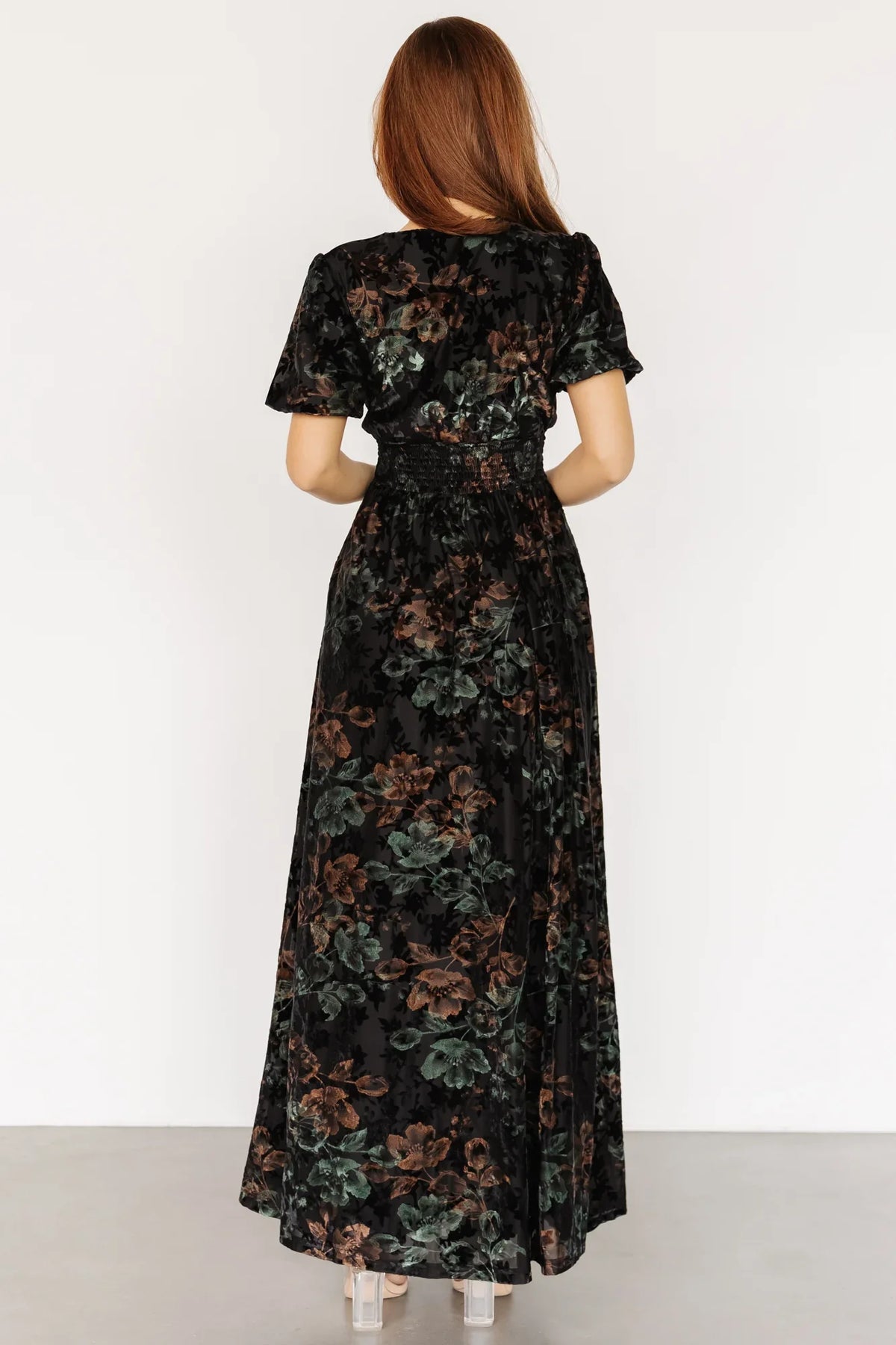 Leslie Velvet Maxi Dress | Black + Deep Jade Floral