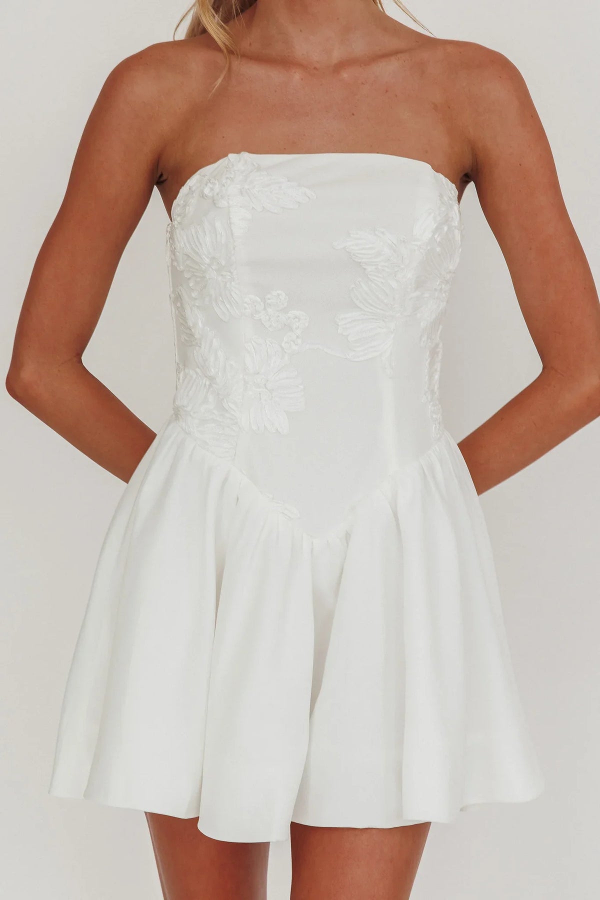 Fiora Basque Waist Strapless Mini Dress White