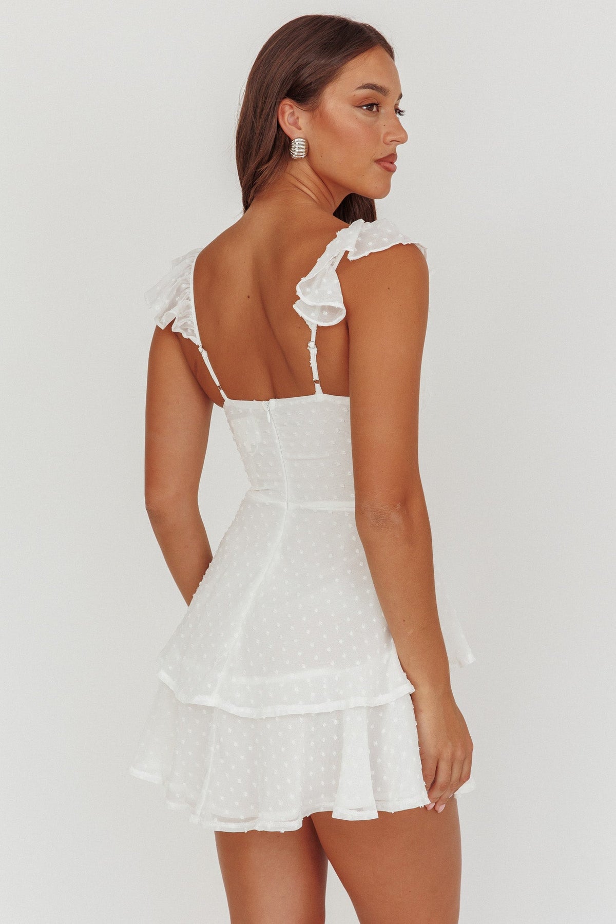 Theory Sweetheart Neckline Frill Strap Mini Dress Textured White