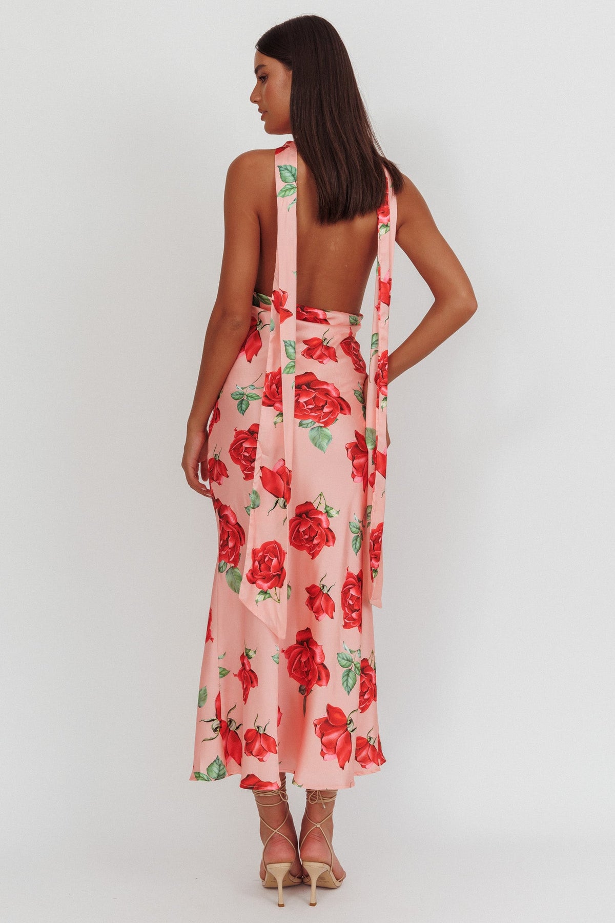 Italia Azure Halterneck Maxi Dress Rose