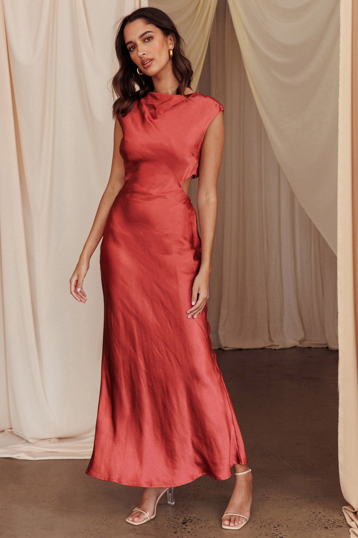 Starlight Sonata Cut-Out Cowl Back Maxi Dress Autumn