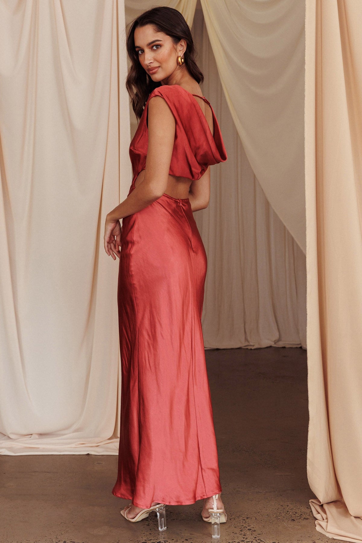 Starlight Sonata Cut-Out Cowl Back Maxi Dress Autumn