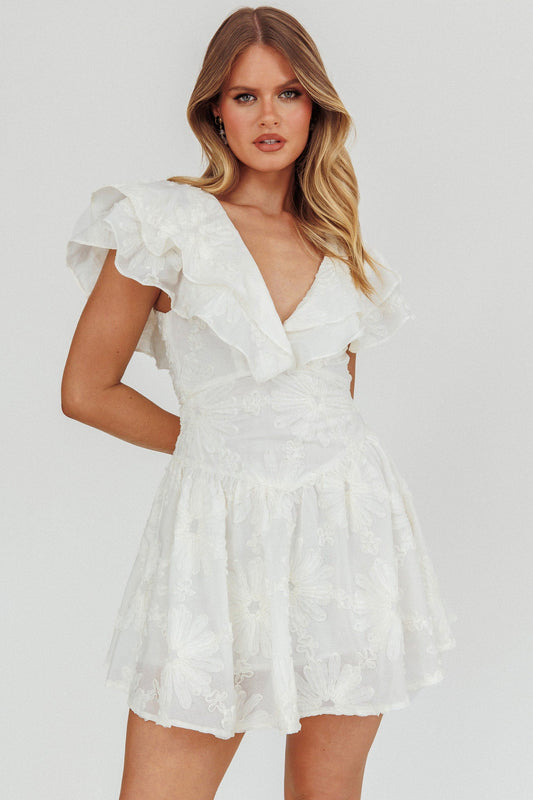 Garden Of Eden Ruffle Mini Dress White
