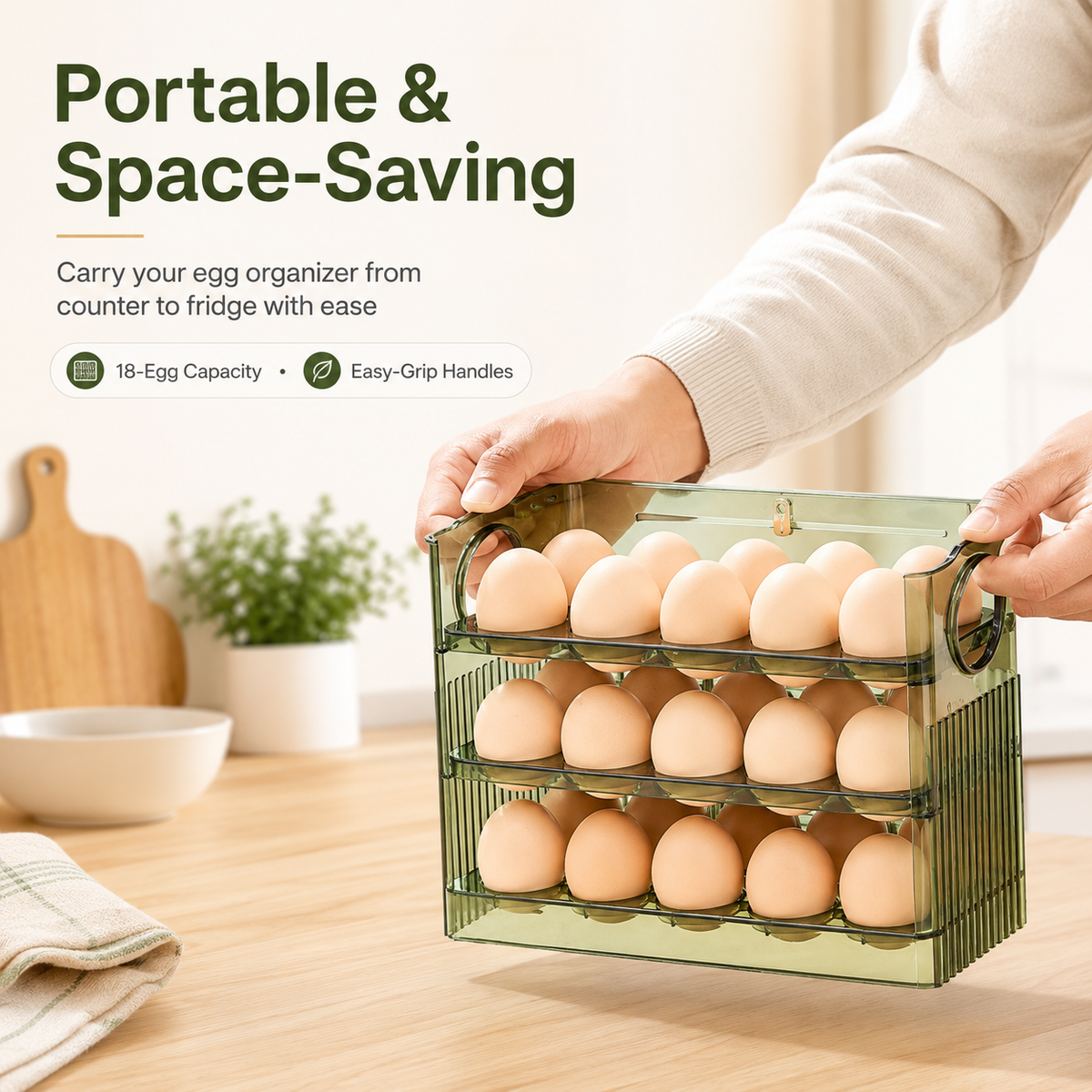 30-Egg Compact Fridge Storage Rack with Easy-Grip Handles