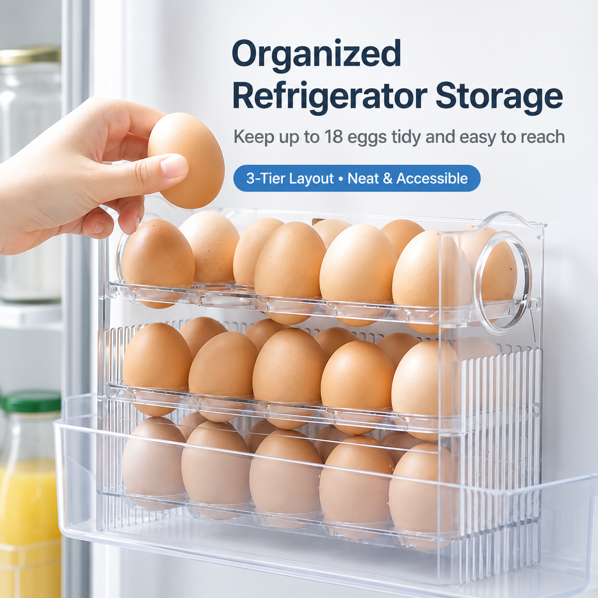30-Egg Compact Fridge Storage Rack with Easy-Grip Handles