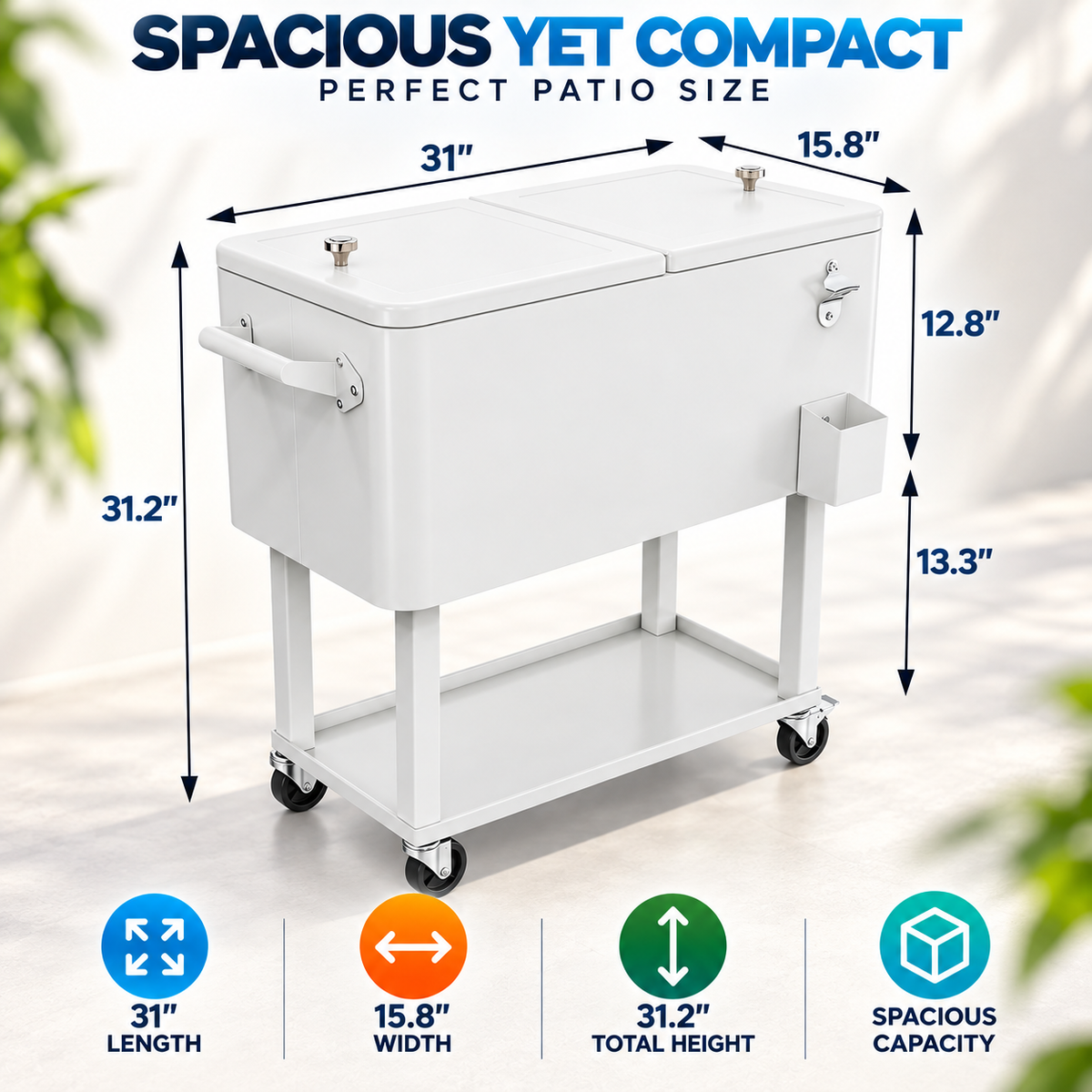 80QT Rolling Cooler Cart – Portable Patio Ice Chest with Wheels & Bottle Opener