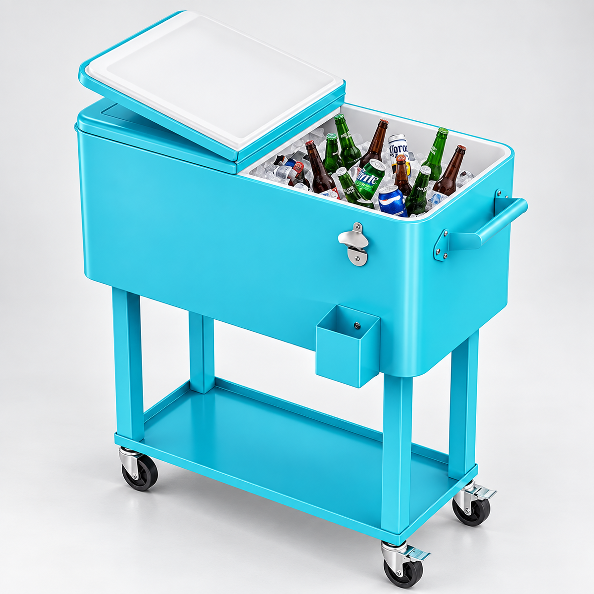 80QT Rolling Cooler Cart – Portable Patio Ice Chest with Wheels & Bottle Opener