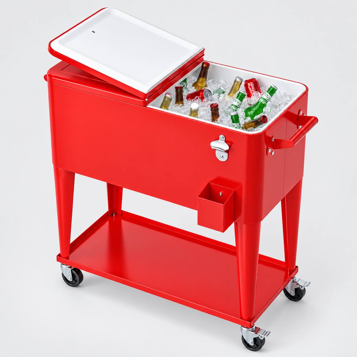 80QT Rolling Cooler Cart – Portable Patio Ice Chest with Wheels & Bottle Opener