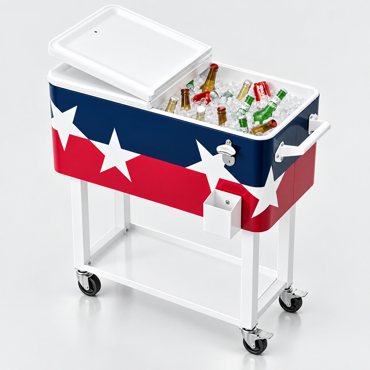 80QT Rolling Cooler Cart – Portable Patio Ice Chest with Wheels & Bottle Opener