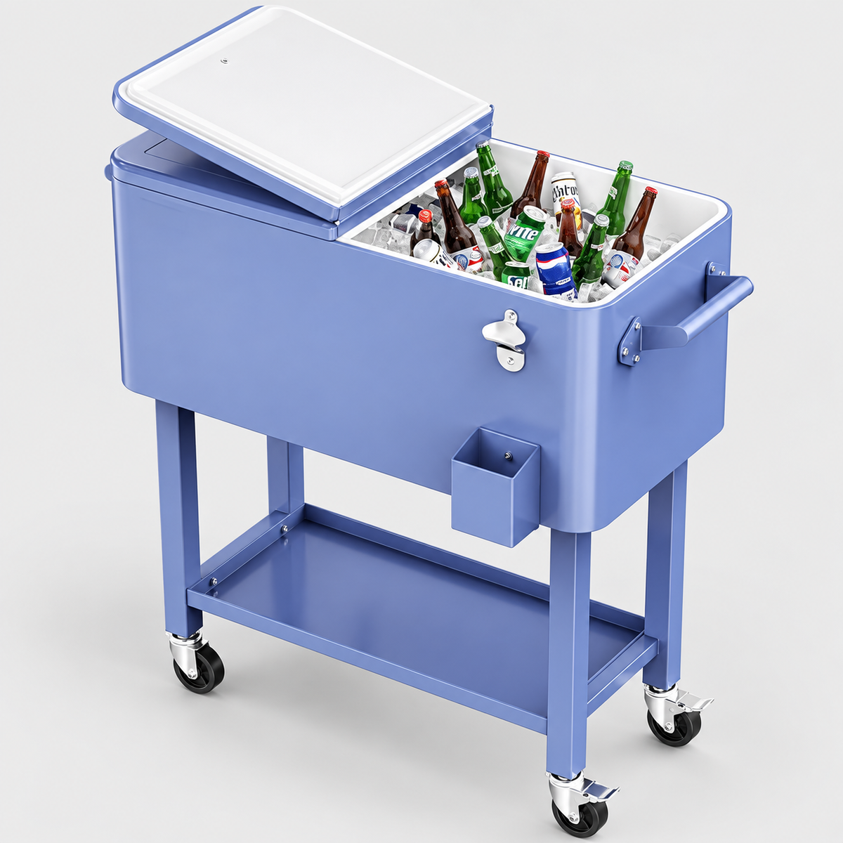 80QT Rolling Cooler Cart – Portable Patio Ice Chest with Wheels & Bottle Opener