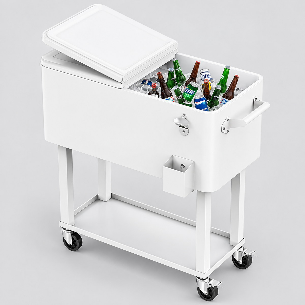 80QT Rolling Cooler Cart – Portable Patio Ice Chest with Wheels & Bottle Opener