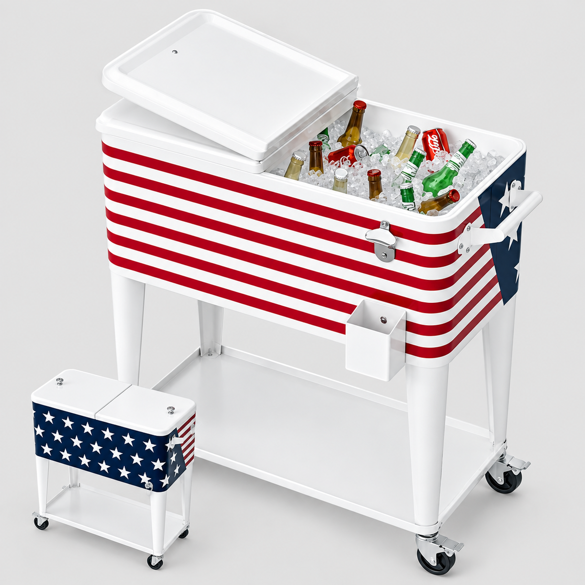 80QT Rolling Cooler Cart – Portable Patio Ice Chest with Wheels & Bottle Opener