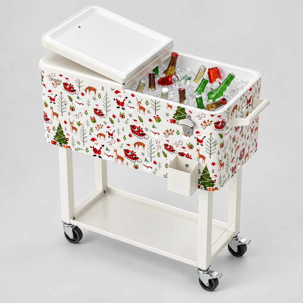 80QT Rolling Cooler Cart – Portable Patio Ice Chest with Wheels & Bottle Opener