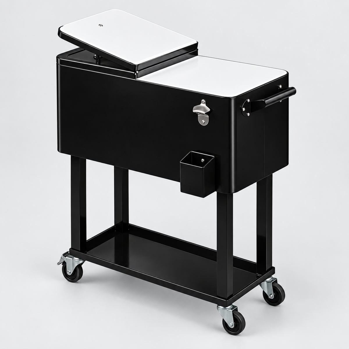 80QT Rolling Cooler Cart – Portable Patio Ice Chest with Wheels & Bottle Opener