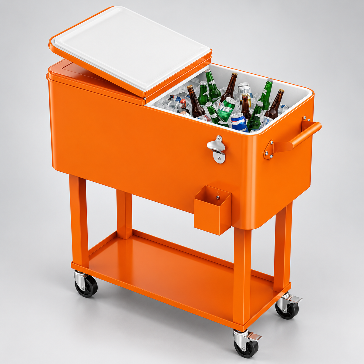 80QT Rolling Cooler Cart – Portable Patio Ice Chest with Wheels & Bottle Opener