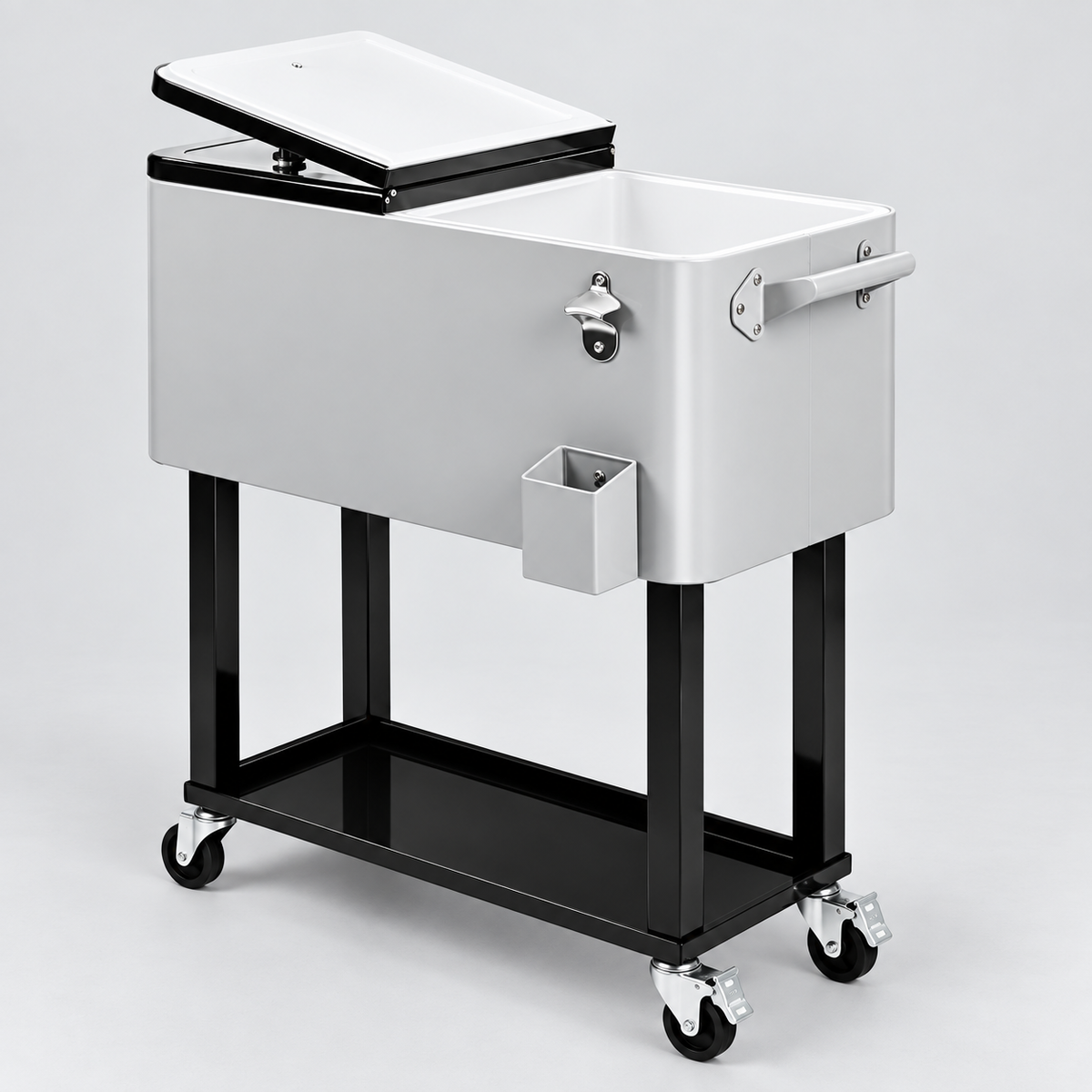 80QT Rolling Cooler Cart – Portable Patio Ice Chest with Wheels & Bottle Opener