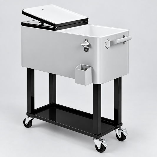 80QT Rolling Cooler Cart – Portable Patio Ice Chest with Wheels & Bottle Opener