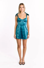 Chrystal Teal Tie Strap Party Mini Dress