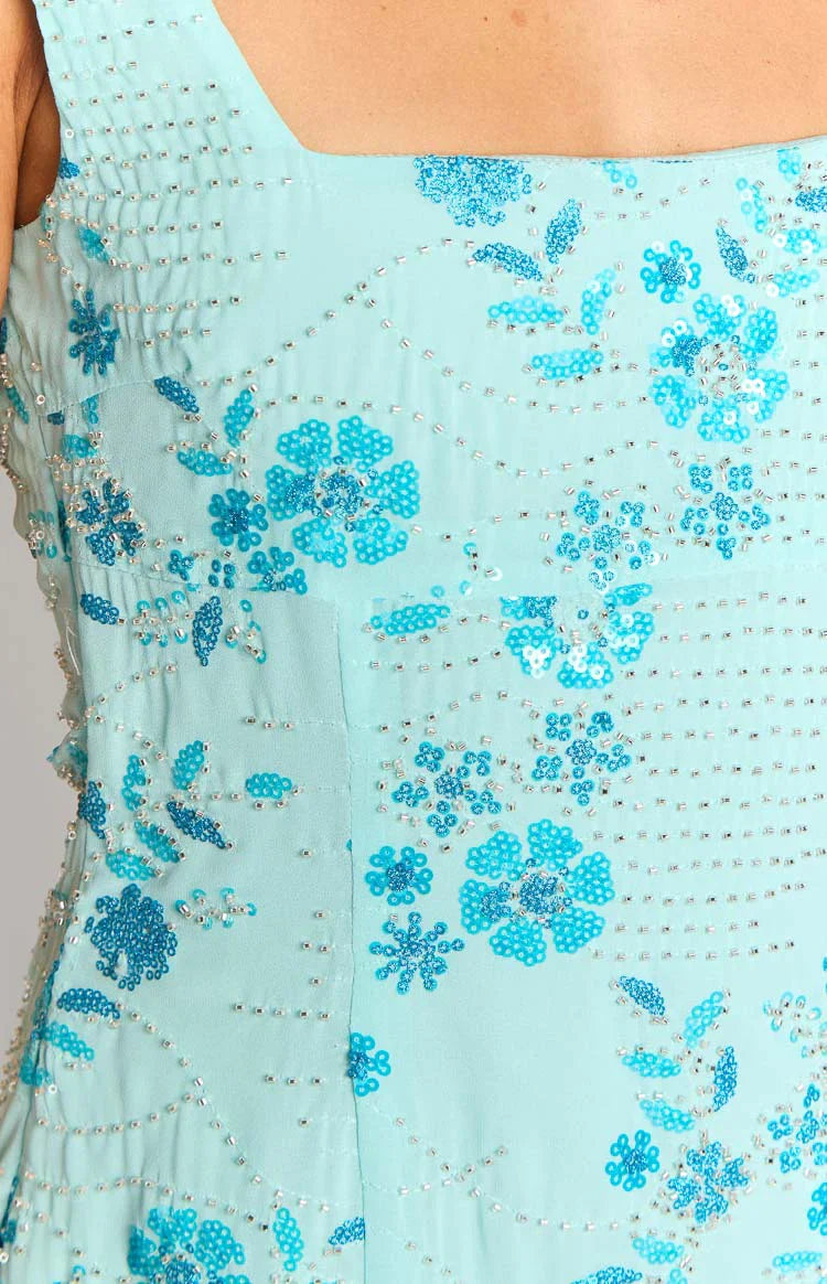 Curren Blue Beaded Mini Dress
