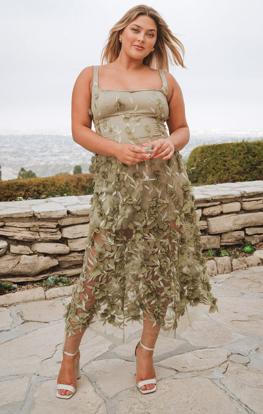 Stephanie Dress ~ Moss Green 3D Floral