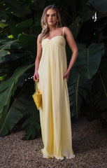 Libby Maxi Dress ~ Pale Yellow Pleated Chiffon