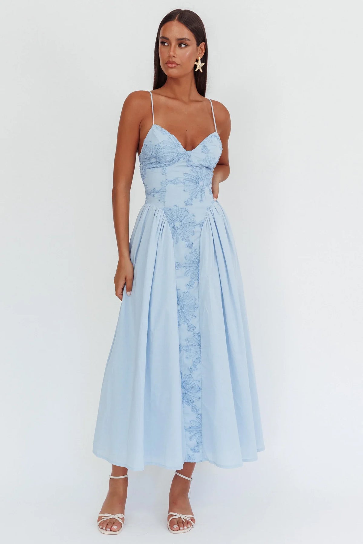 Serifine Floral Embellished Maxi Dress Blue