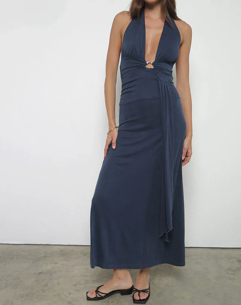 Ryoko Maxi Dress in Cupro Ocean Storm