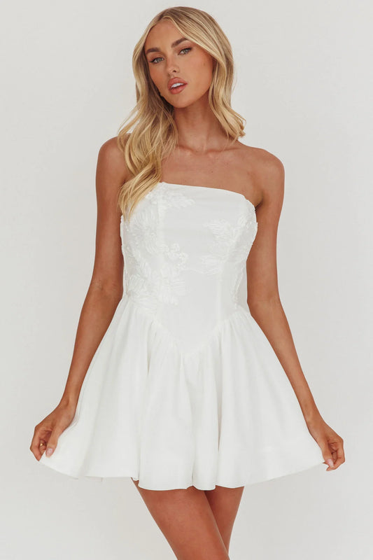 Fiora Basque Waist Strapless Mini Dress White
