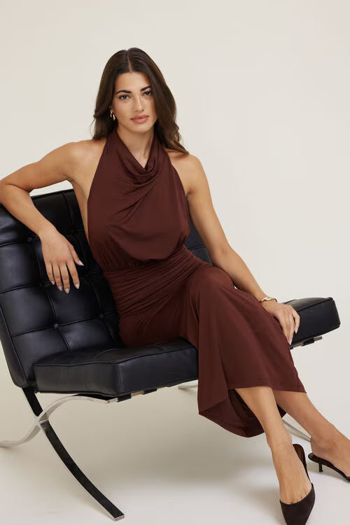 Sculpt Halter Cowl Neck Maxi Dress