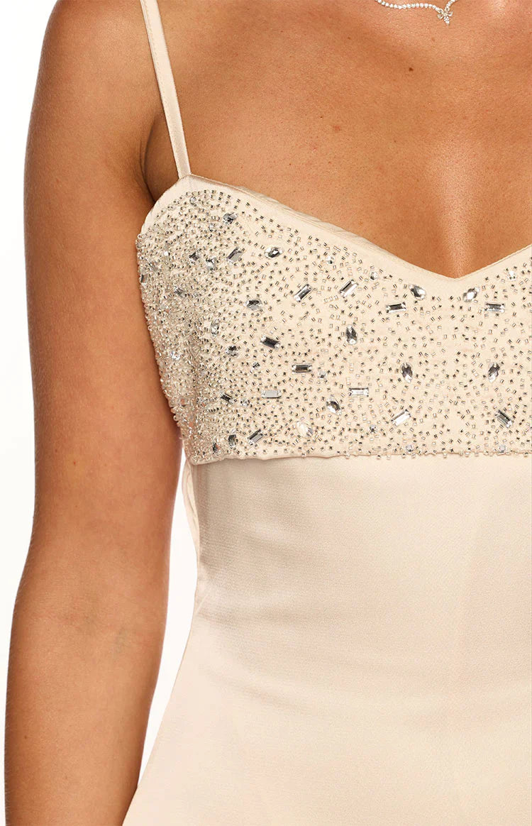 Fran Cream Sequin Contrast Party Mini Dress